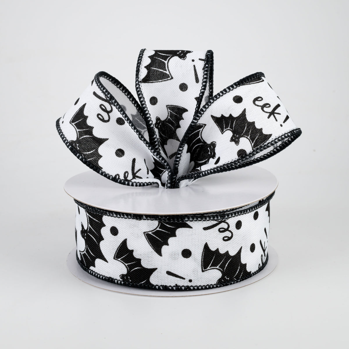 1.5" Bats Eek Ribbon: White (10 Yards) Lifestyle Photo