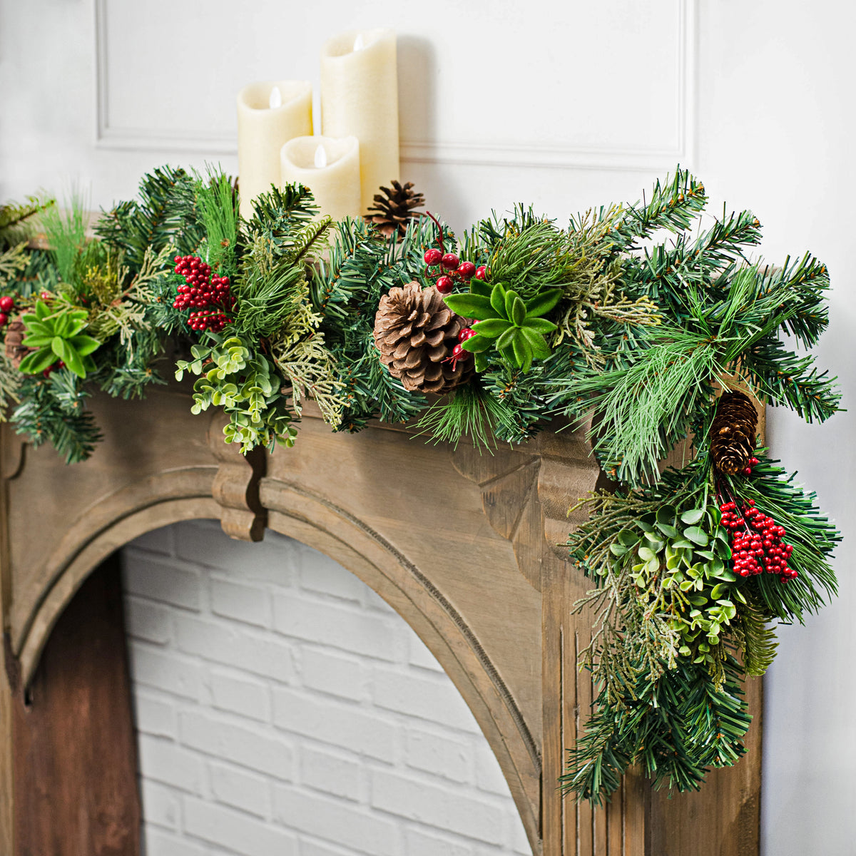 6' Berry & Pinecone Pine Garland Lifestyle Photo