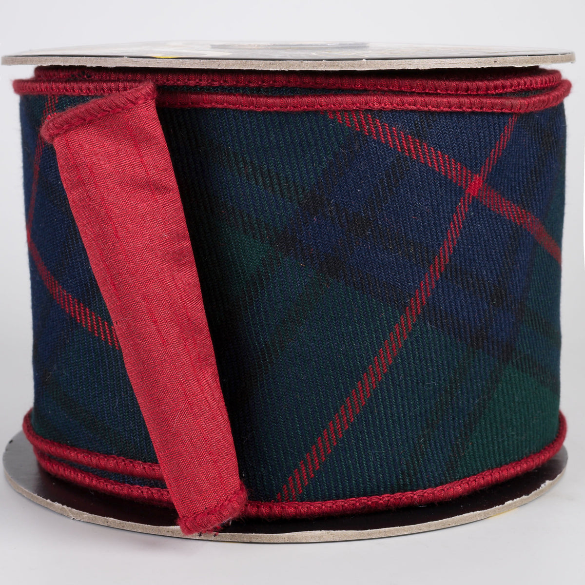 4" Bias Cotton Plaid & Dupioni Fused Ribbon: Dark Green, Navy Blue & Red (10 Yards) Item Number: RR0094