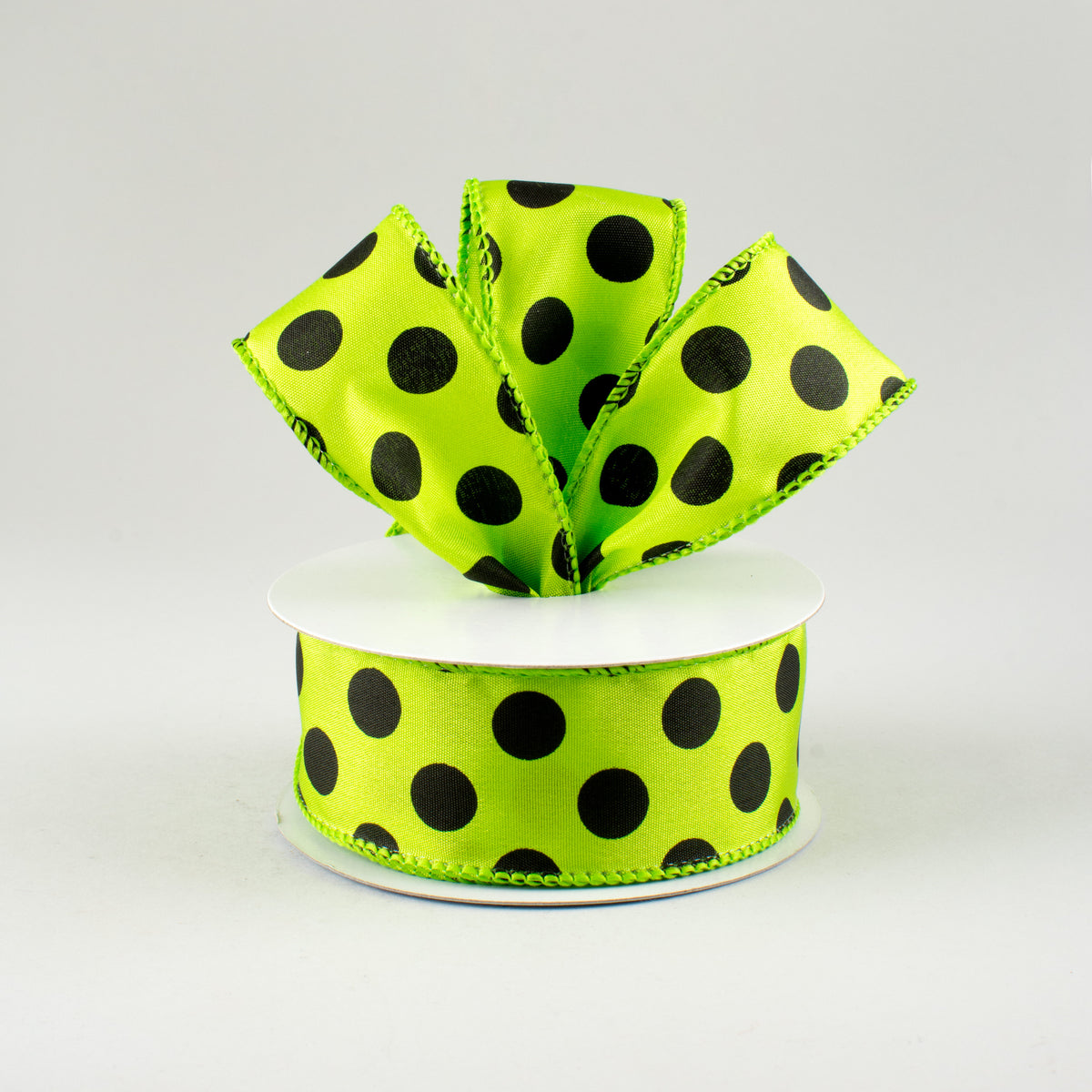 1.5" Big Polka Dot Ribbon: Lime Green & Black (10 Yards) Lifestyle Photo