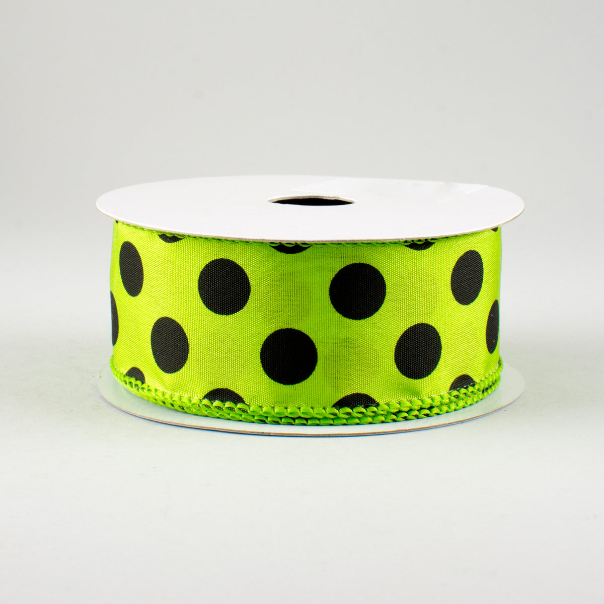 1.5" Big Polka Dot Ribbon: Lime Green & Black (10 Yards)