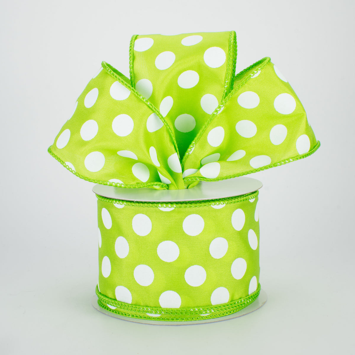 2.5" Big Polka Dot Ribbon: Lime Green/White (10 Yards) Lifestyle Photo