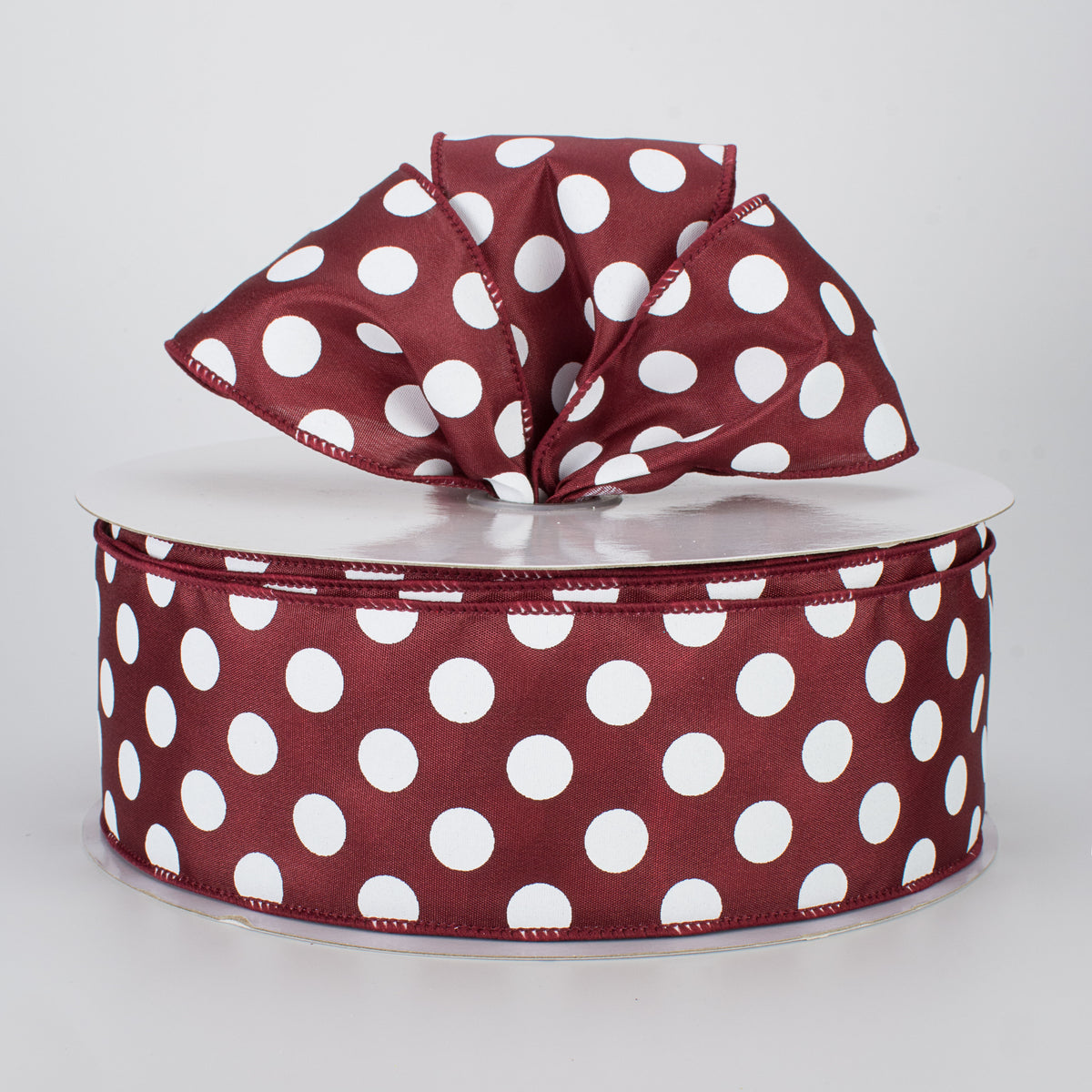 2.5" Big Polka Dot Ribbon: Maroon & White (50 Yards) Lifestyle Photo