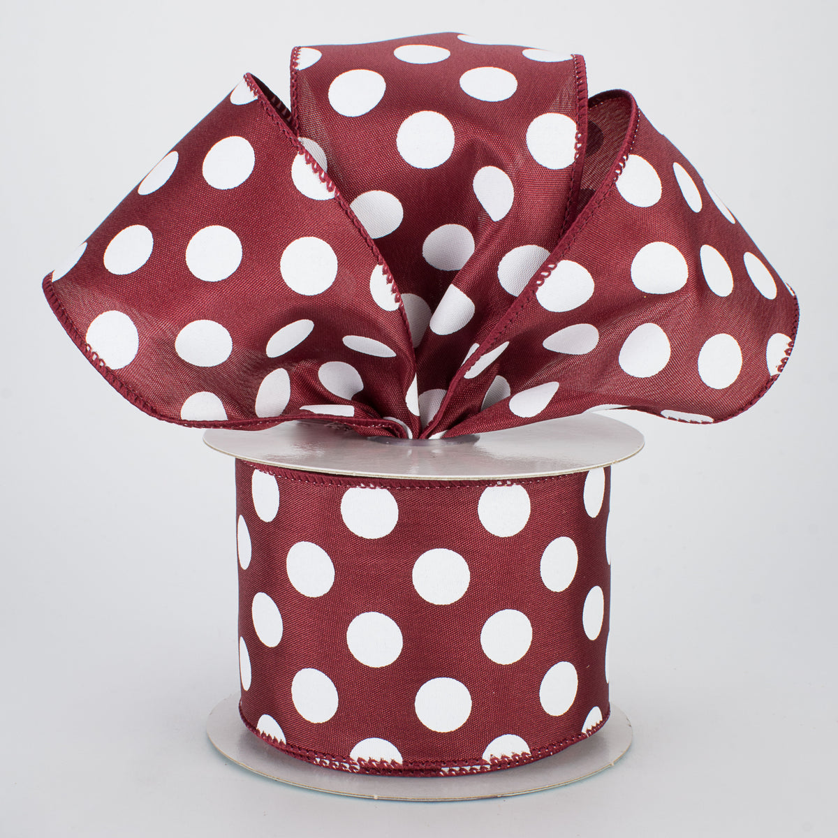 2.5" Big Polka Dot Ribbon: Maroon/White (10 Yards) Lifestyle Photo