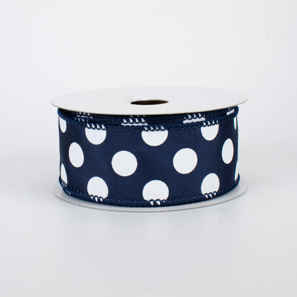 1.5" Big Polka Dot Ribbon: Navy Blue & White (10 Yards)