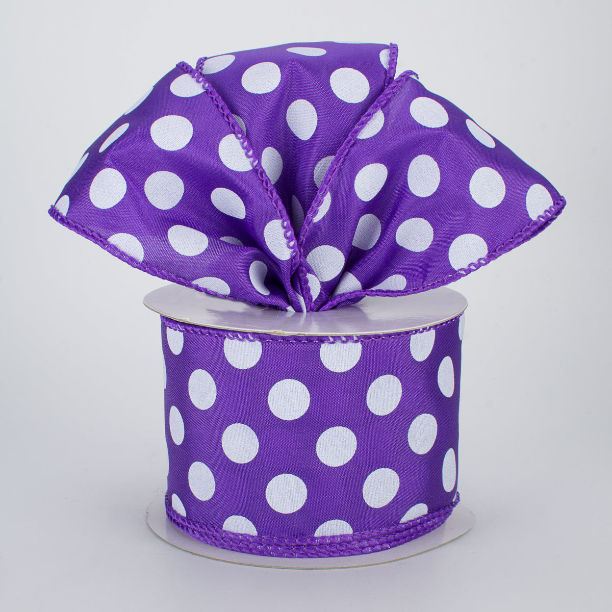 2.5" Big Polka Dot Ribbon: Purple/White (10 Yards) Lifestyle Photo