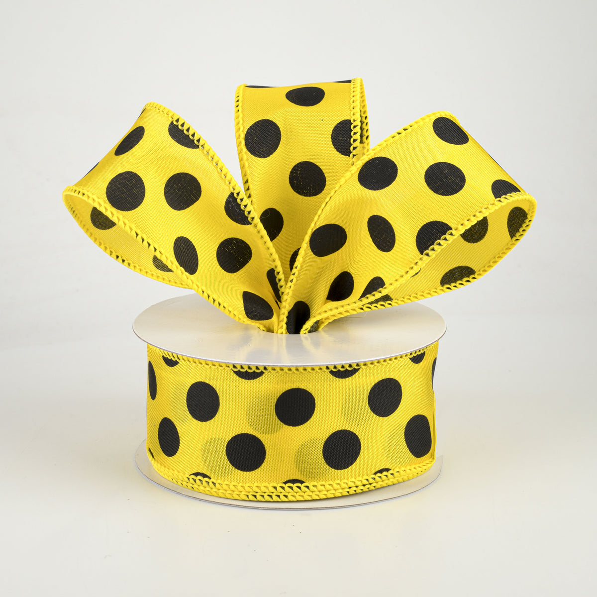 1.5" Big Polka Dot Ribbon: Yellow & Black (10 Yards) Lifestyle Photo