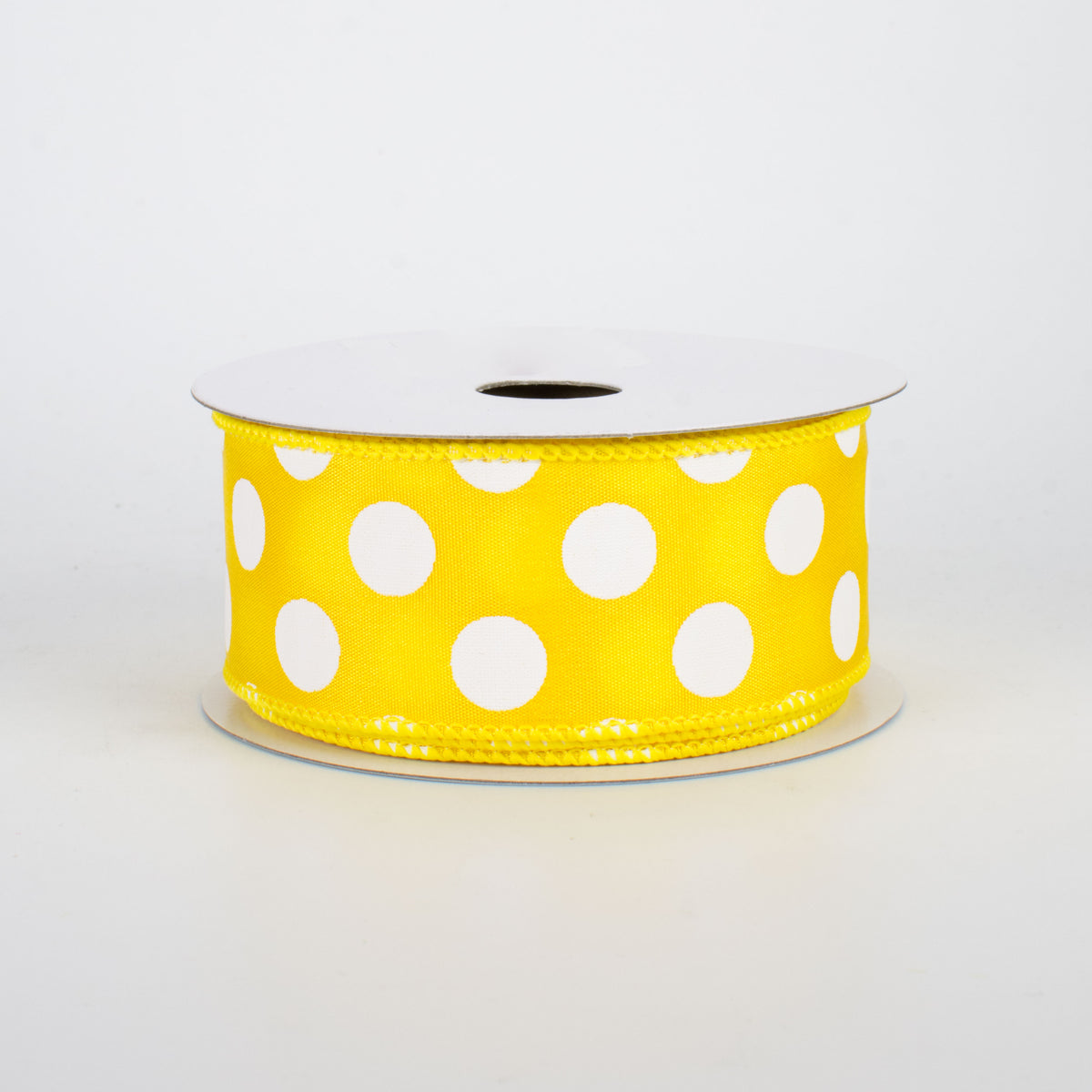 1.5" Big Polka Dot Ribbon: Yellow & White (10 Yards)