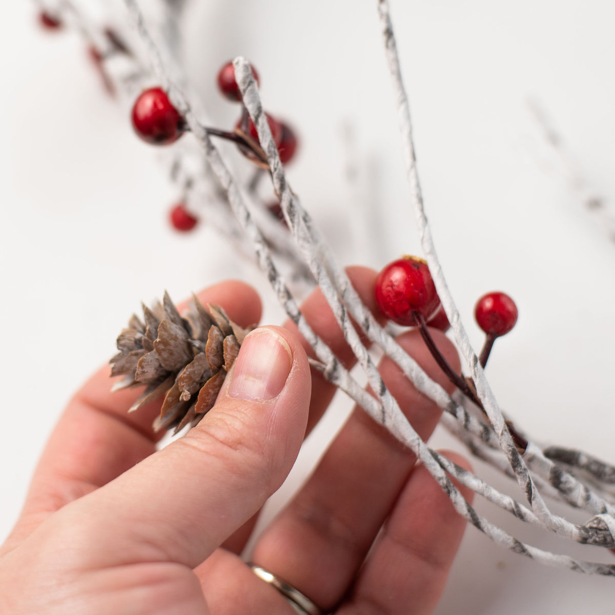 6' Birch Twig, Pinecone, Berry Garland detail photo 3
