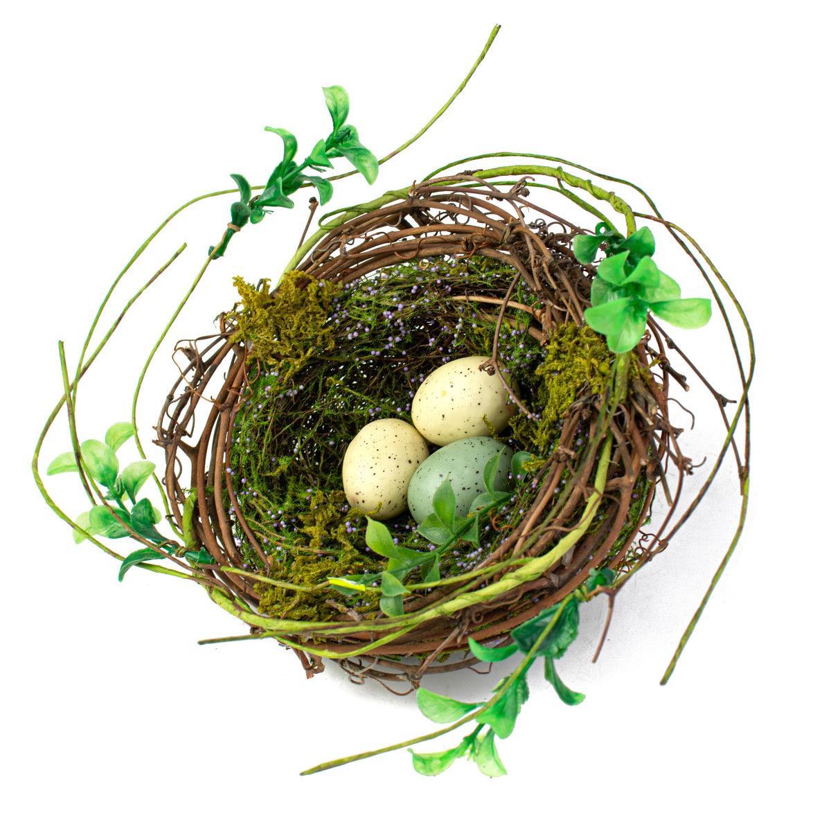6.5" Bird Nest Ornament With Eggs Item Number: 62331NAT