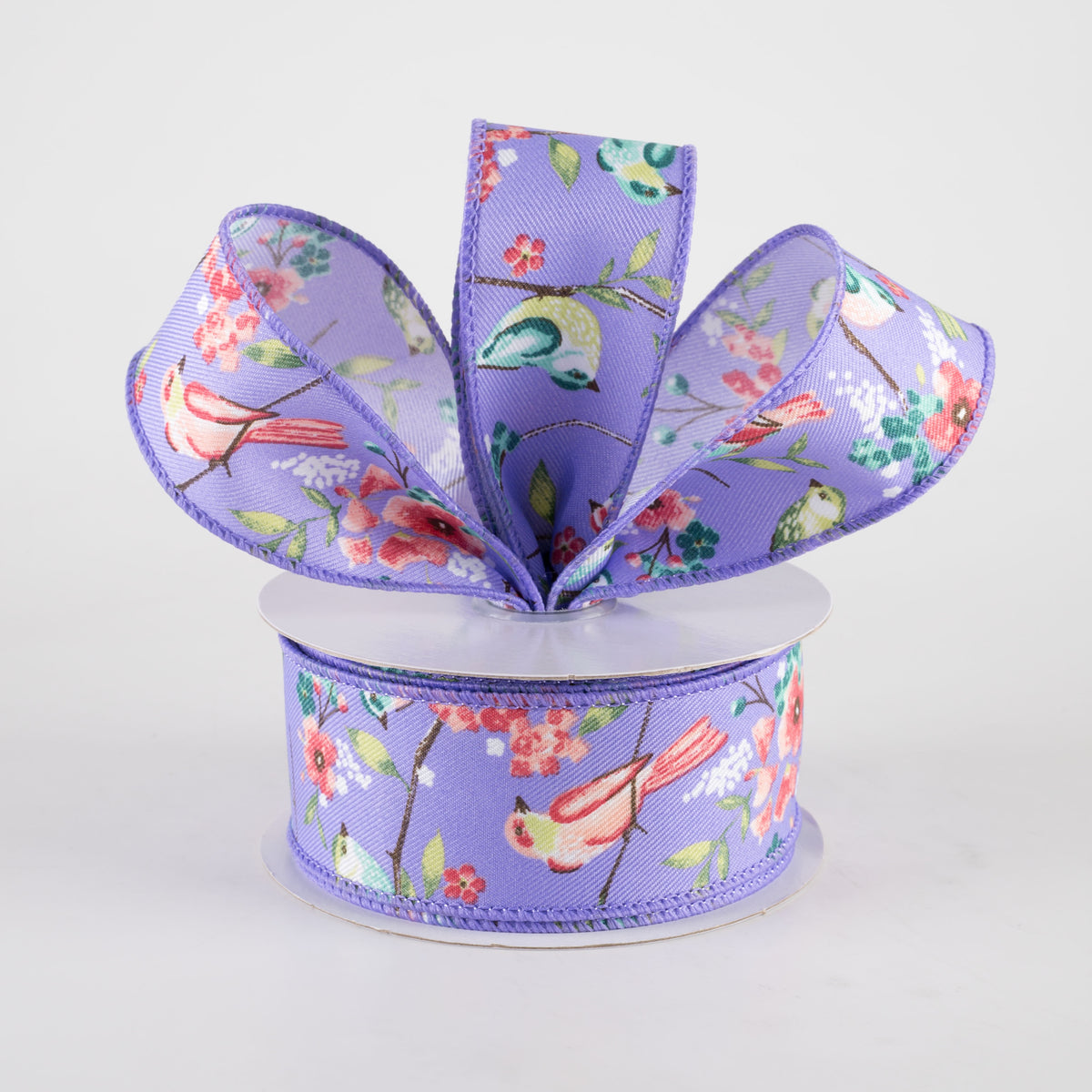 1.5" Birds With Floral Branches Ribbon: Lavender & Pink (10 Yards) Lifestyle Photo