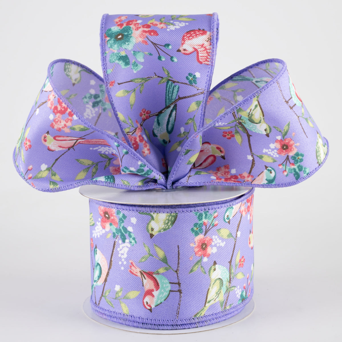 2.5" Birds With Floral Branches Ribbon: Lavender & Pink (10 Yards) Lifestyle Photo