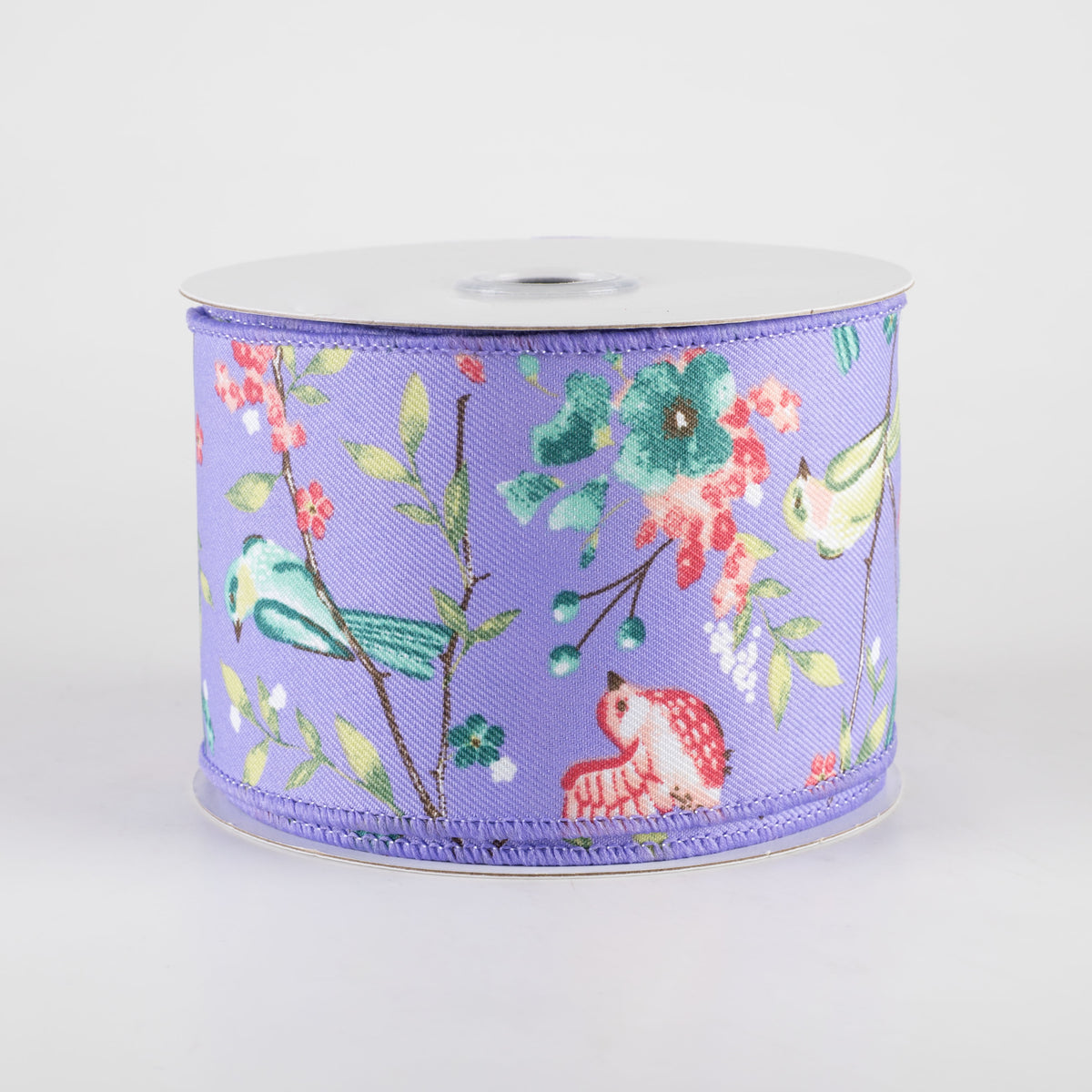 2.5" Birds With Floral Branches Ribbon: Lavender & Pink (10 Yards)