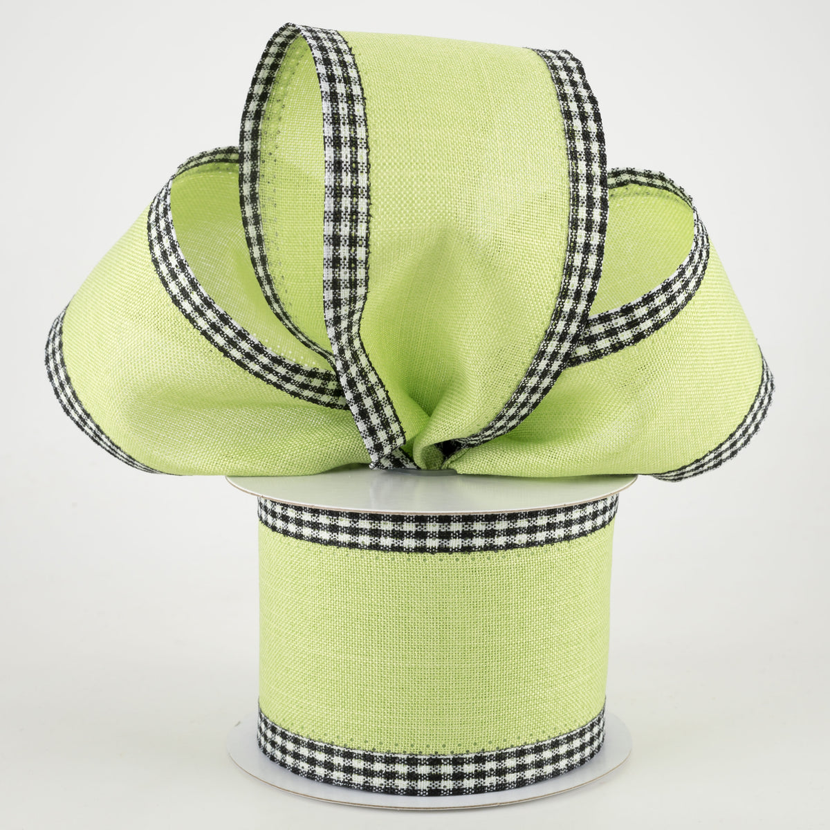2.5" Black Gingham Edge Ribbon: Bright Green (10 Yards) Lifestyle Photo