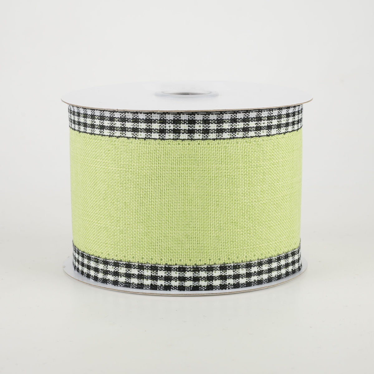 2.5" Black Gingham Edge Ribbon: Bright Green (10 Yards)