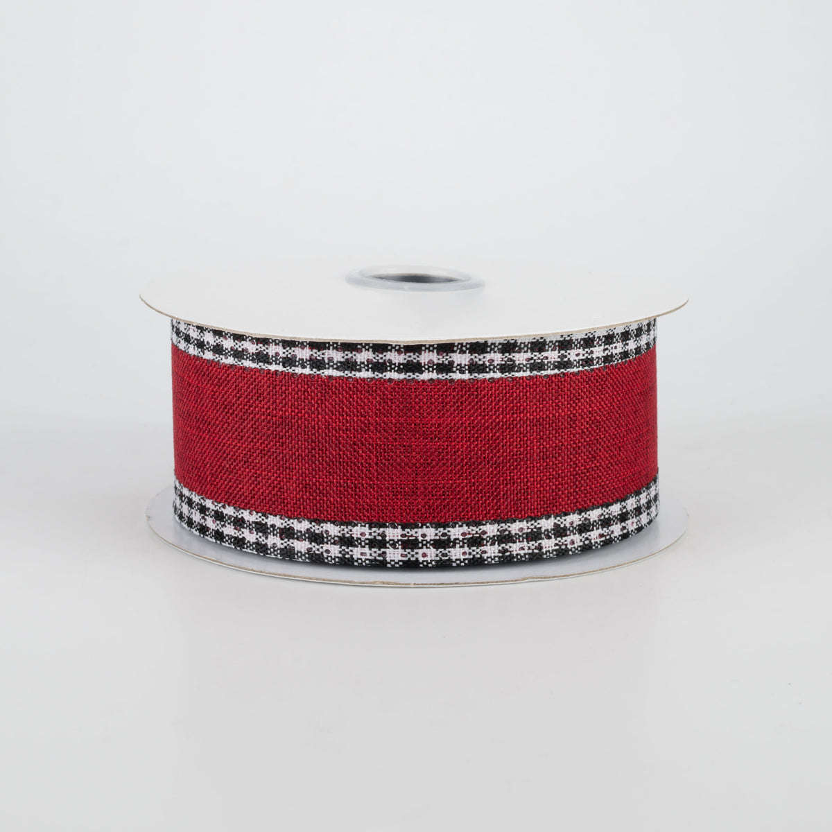1.5" Black Gingham Edge Ribbon: Burgundy (10 Yards)