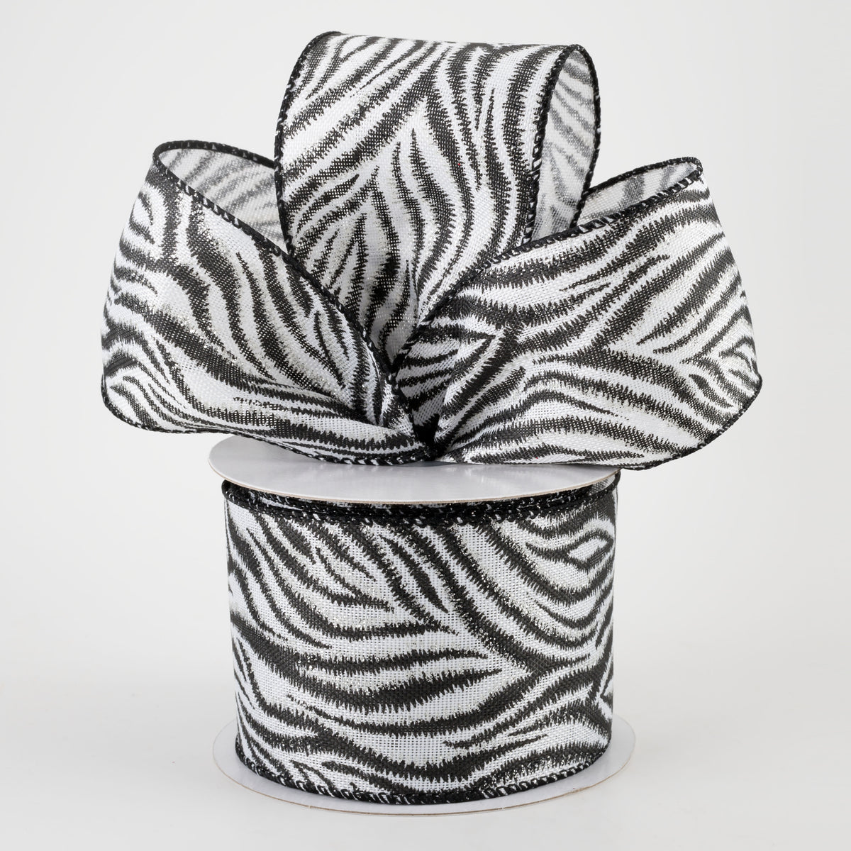 2.5" Black & Silver Zebra Stripe Ribbon (10 Yards) Lifestyle Photo