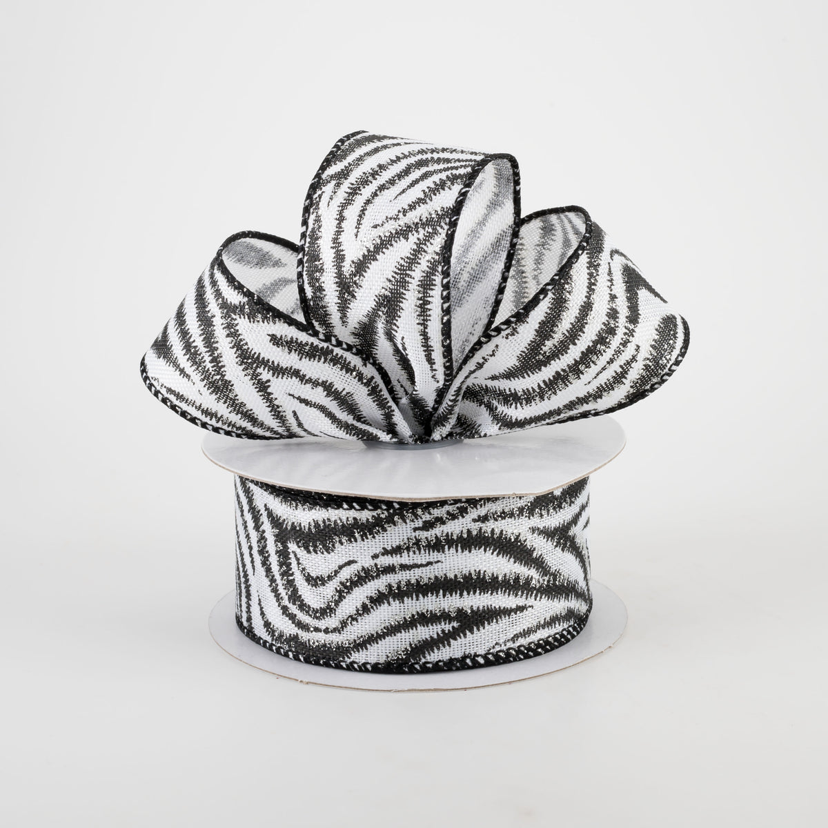 1.5" Black & Silver Zebra Stripe Ribbon (10 Yards) Lifestyle Photo