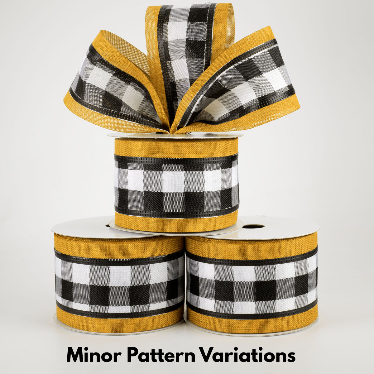 2.5" Black & White Buffalo Plaid Ribbon: Dark Yellow Edge (10 Yards) Lifestyle Photo