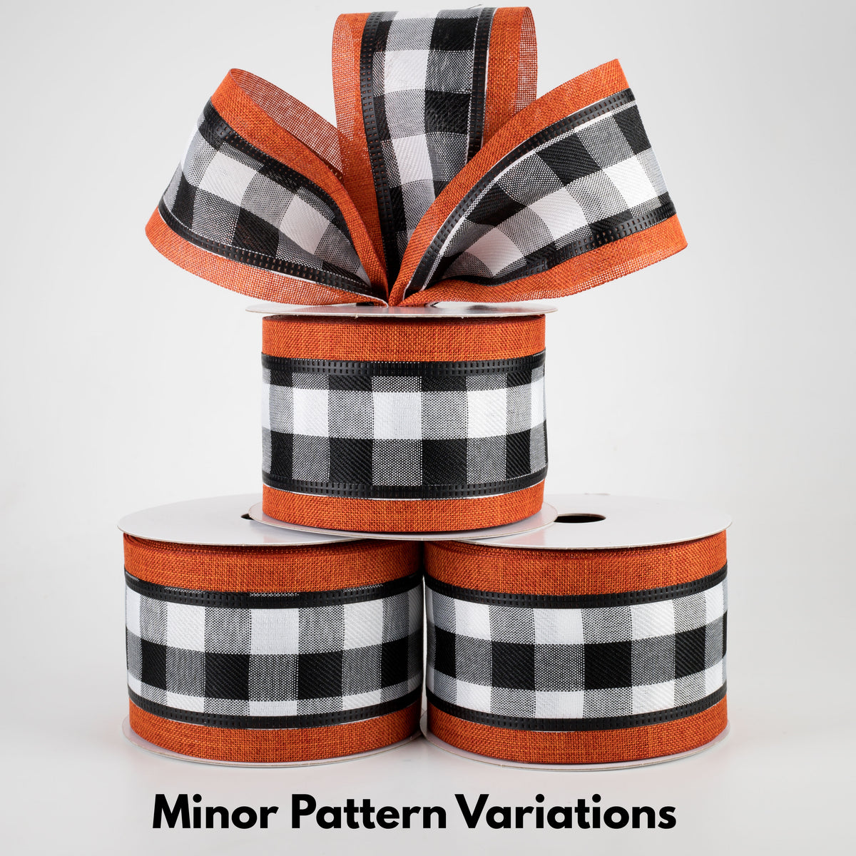 2.5" Black & White Buffalo Plaid Ribbon: Rust Orange Edge (10 Yards) Lifestyle Photo