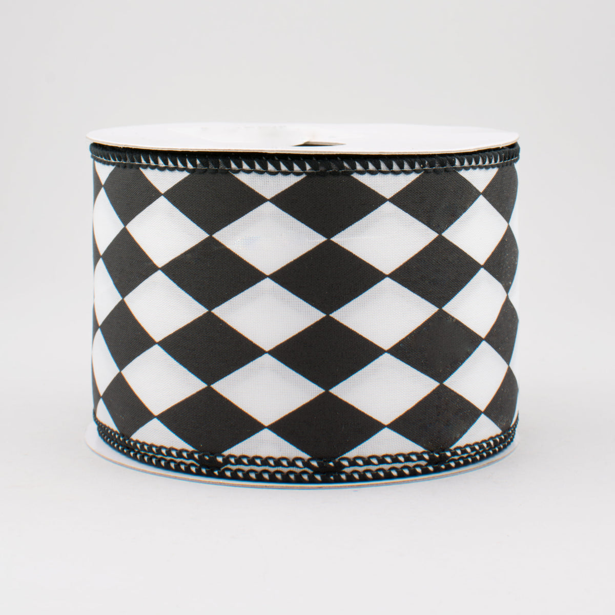 2.5" Black & White Harlequin Check Ribbon (10 Yards)