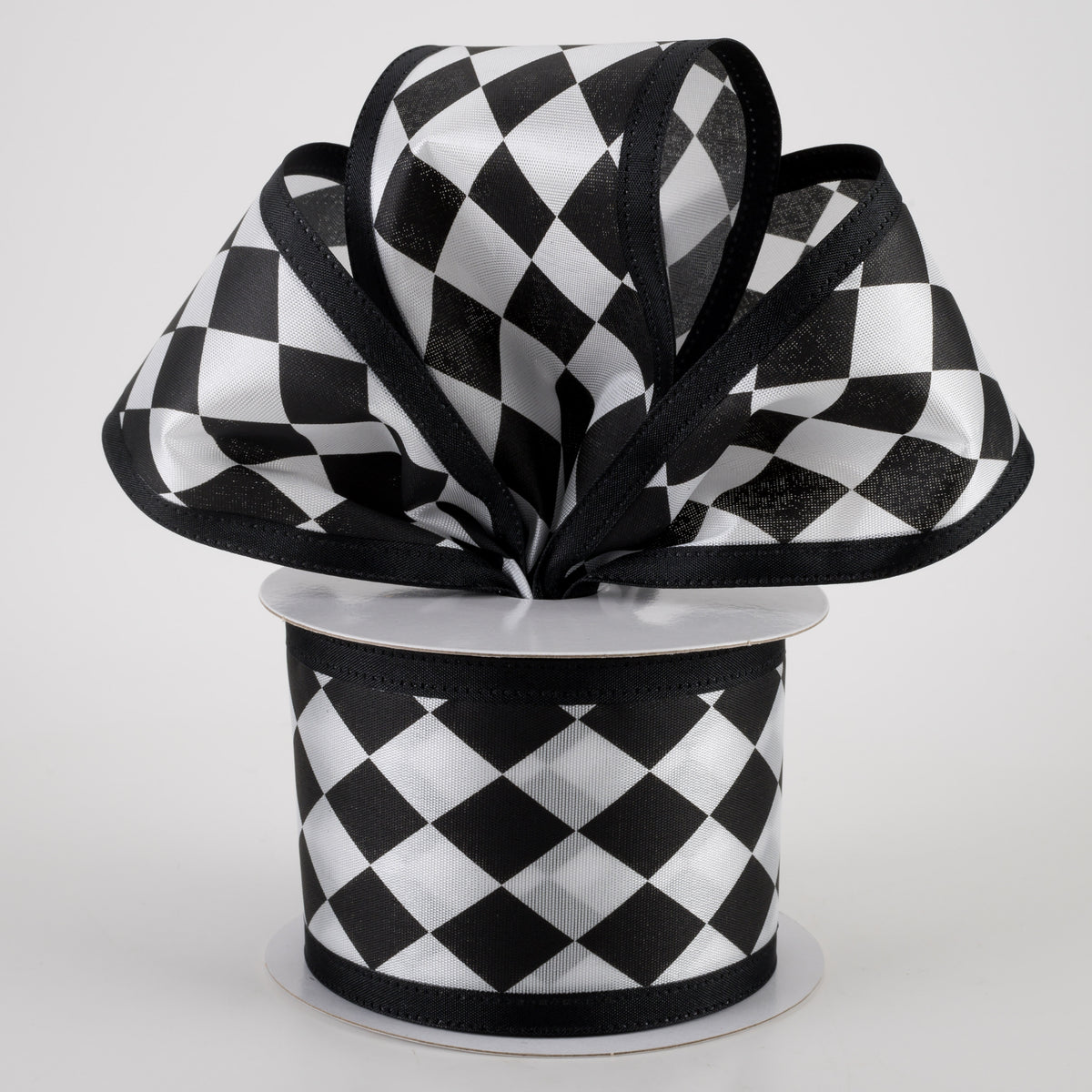 2.5" Black & White Harlequin Ribbon (10 Yards) Lifestyle Photo