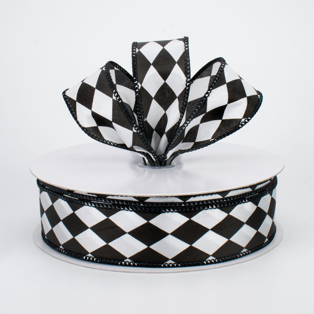 1.5" Black & White Harlequin Ribbon (50 Yards) Lifestyle Photo