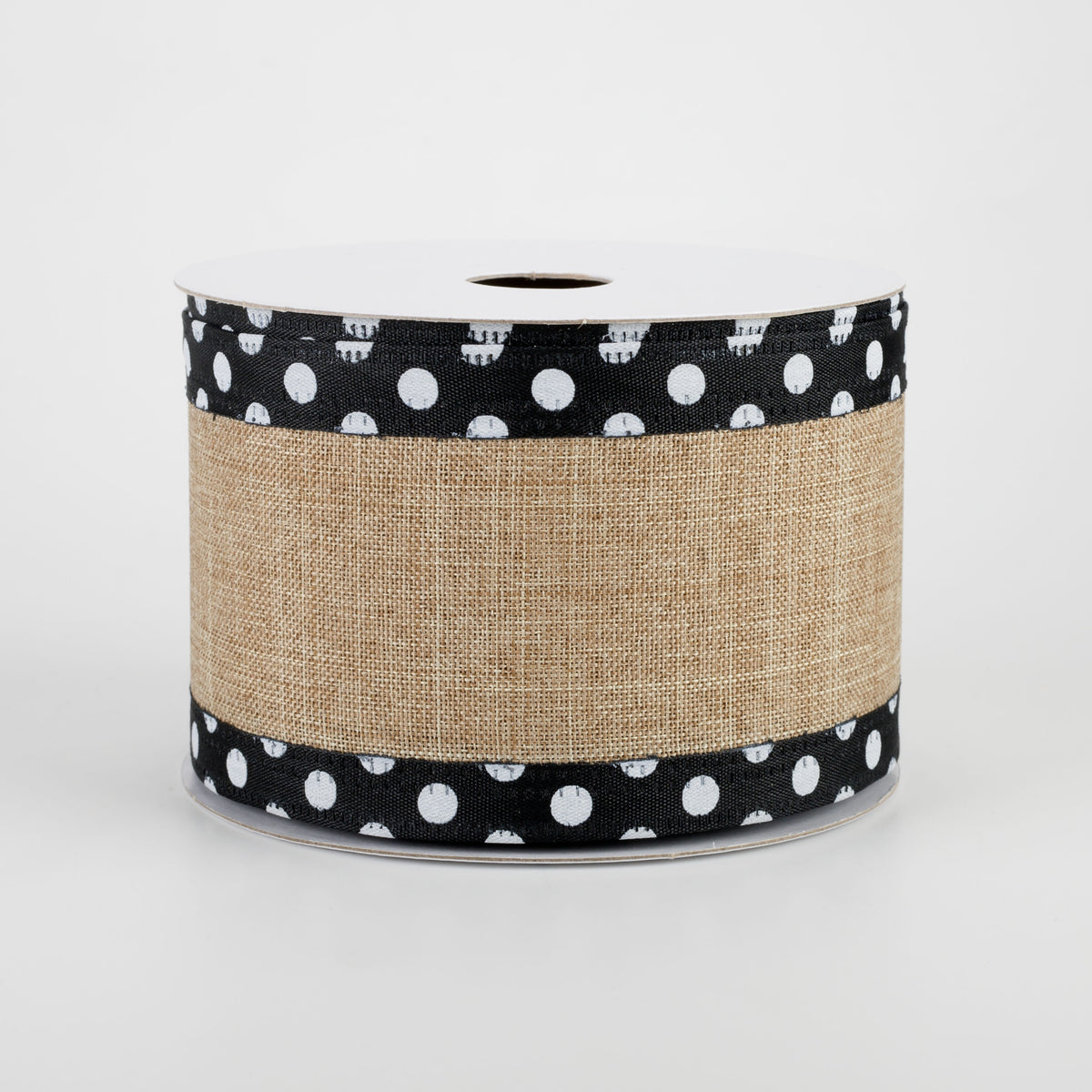 2.5" Black & White Polka Dot Edge Ribbon: Natural (10 Yards)