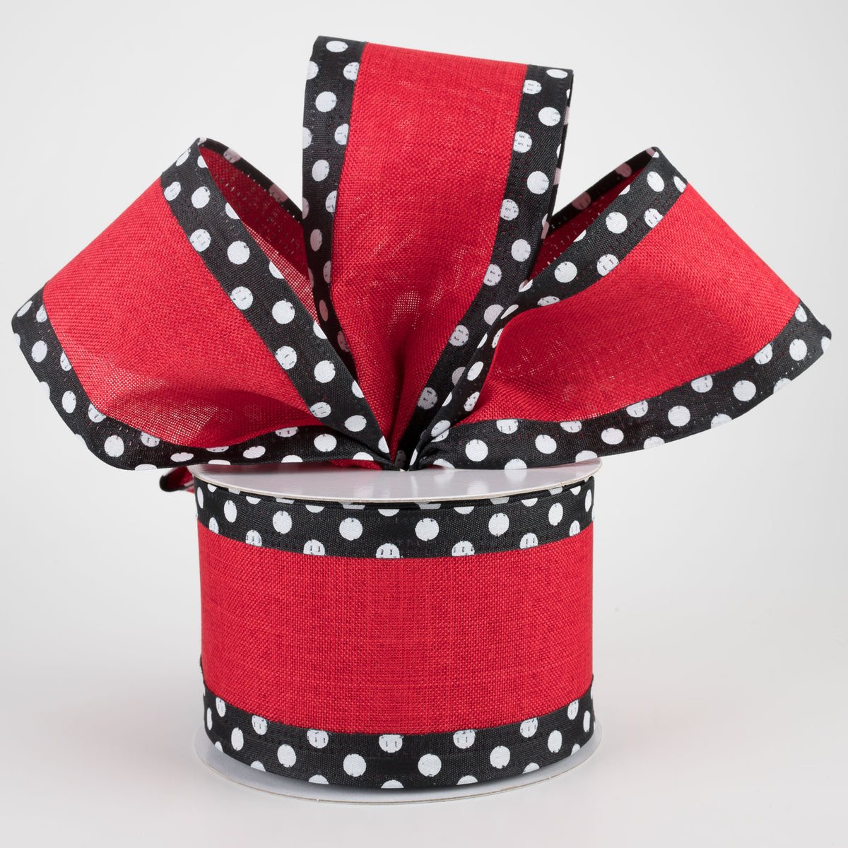 2.5" Black & White Polka Dot Edge Ribbon: Red (10 Yards) Lifestyle Photo