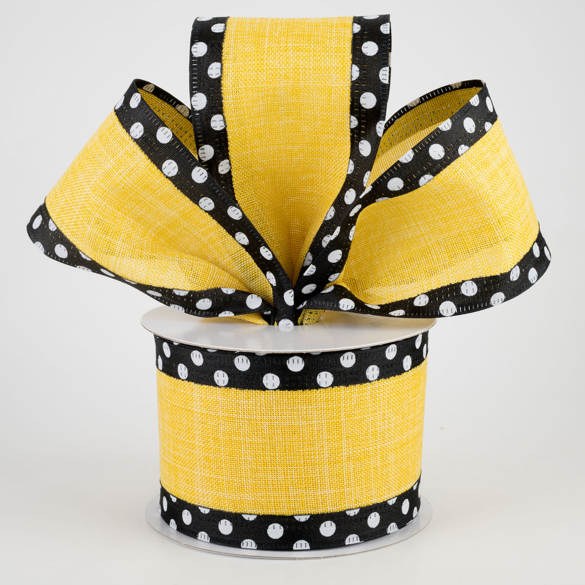 2.5" Black & White Polka Dot Edge Ribbon: Yellow (10 Yards) Lifestyle Photo