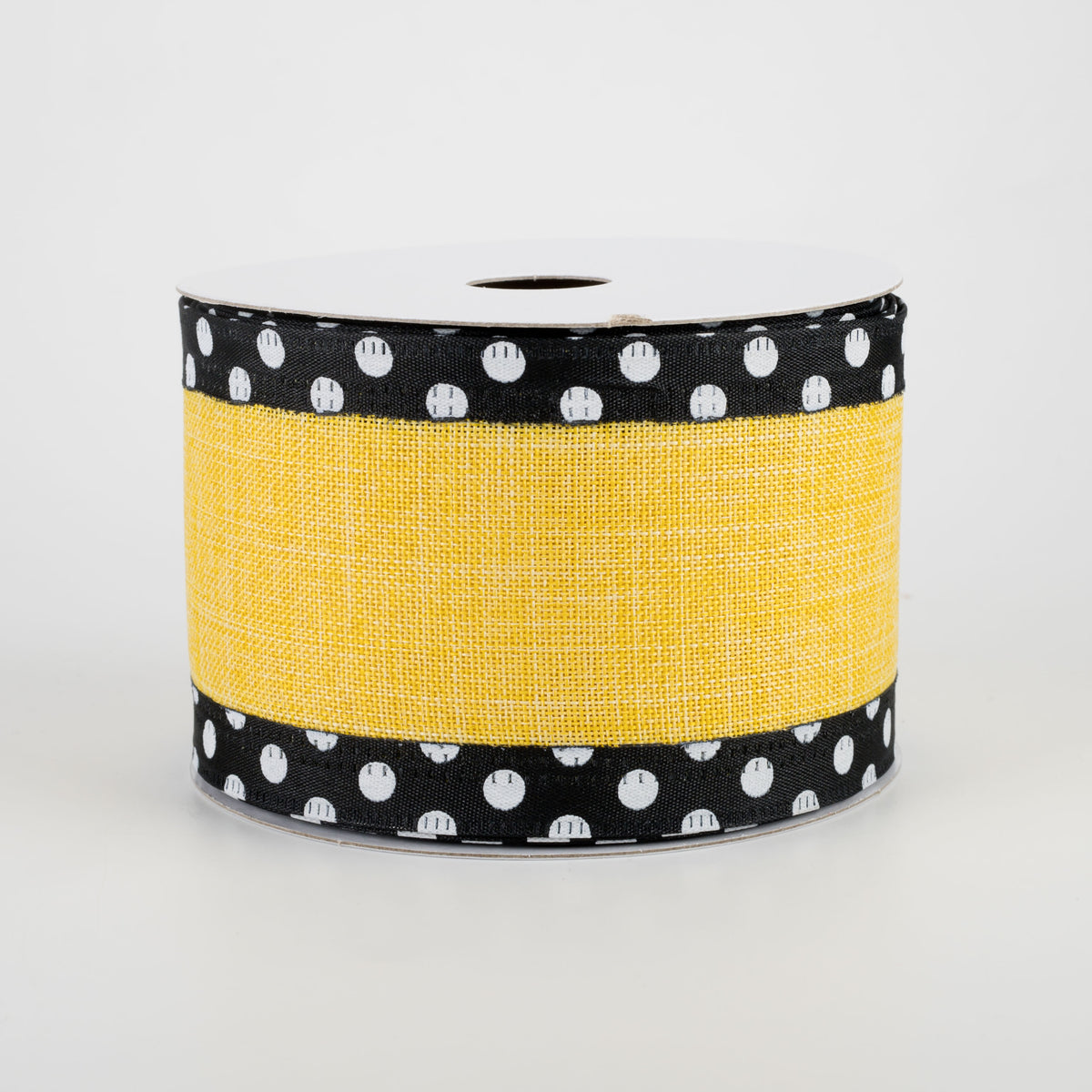 2.5" Black & White Polka Dot Edge Ribbon: Yellow (10 Yards)
