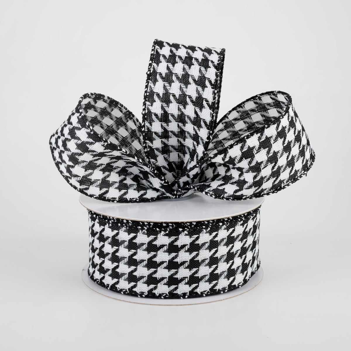 1.5" Black & White Woven Houndstooth Ribbon (10 Yards) Lifestyle Photo