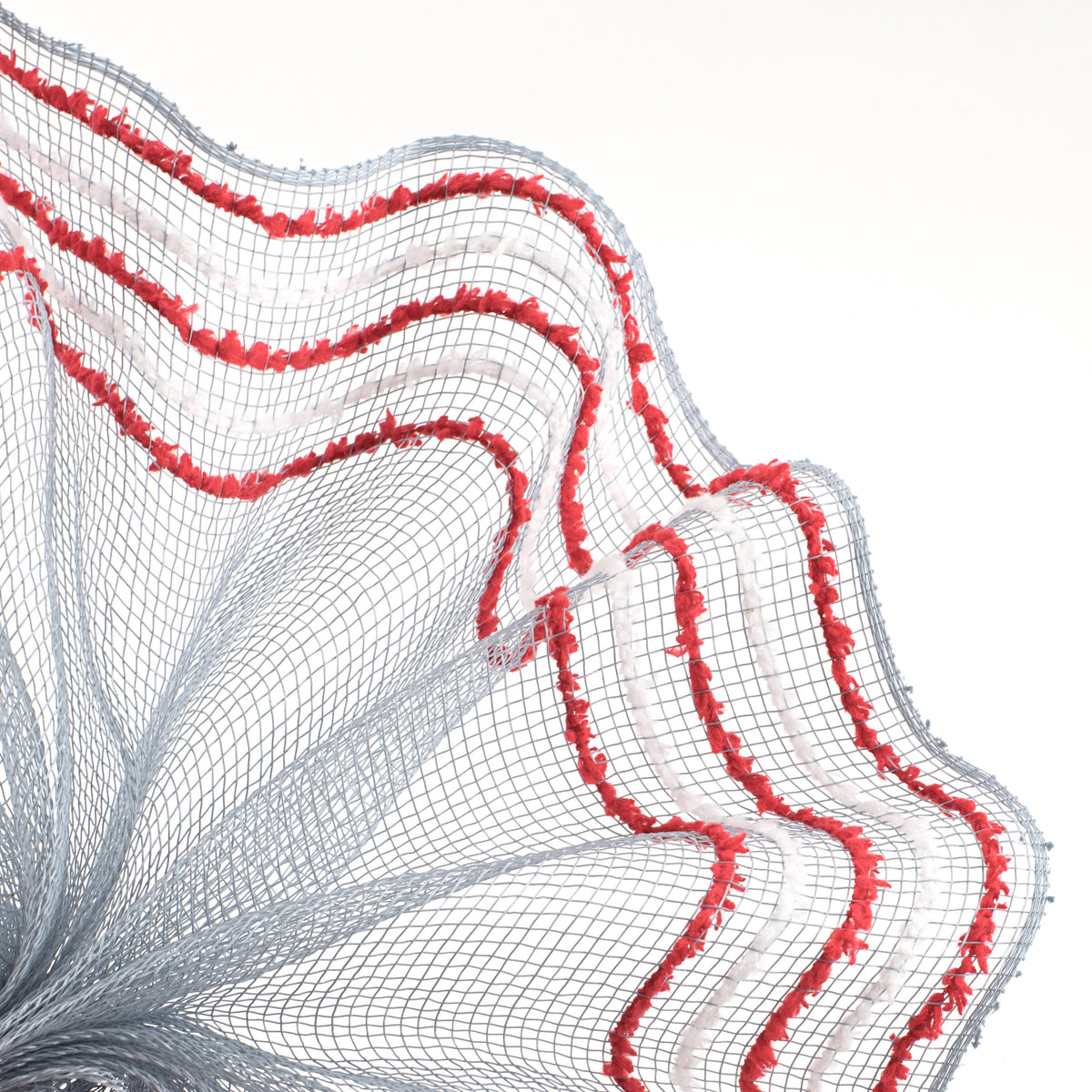 10" Border Stripe Snowdrift Mesh: Grey, Red, White Lifestyle Photo
