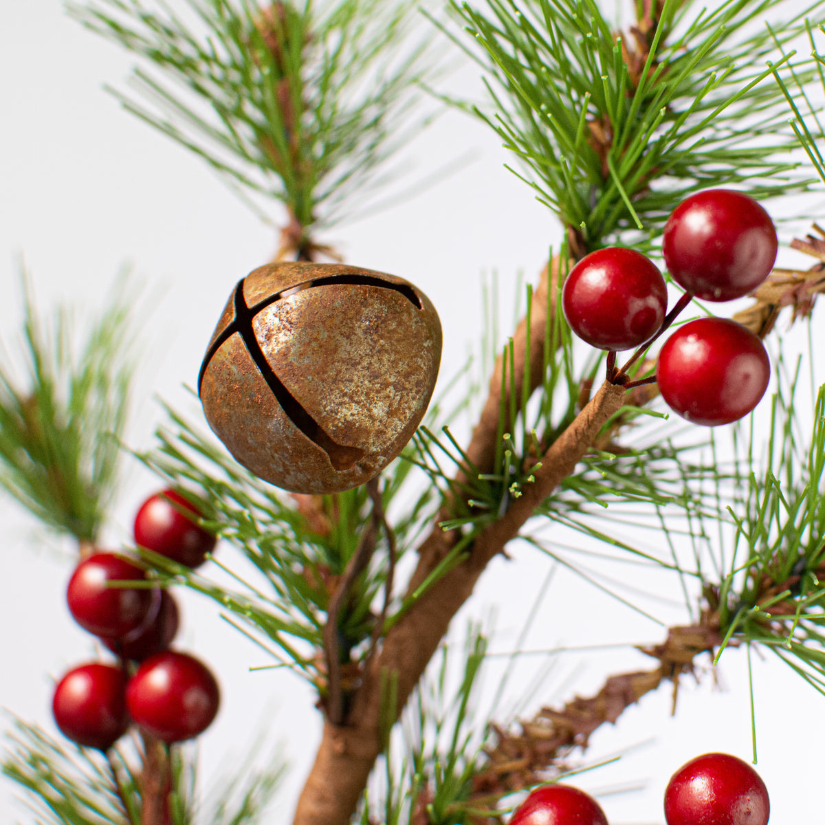 14" Brush Pine with Rusty Bells and Red Berries Pick Lifestyle Photo
