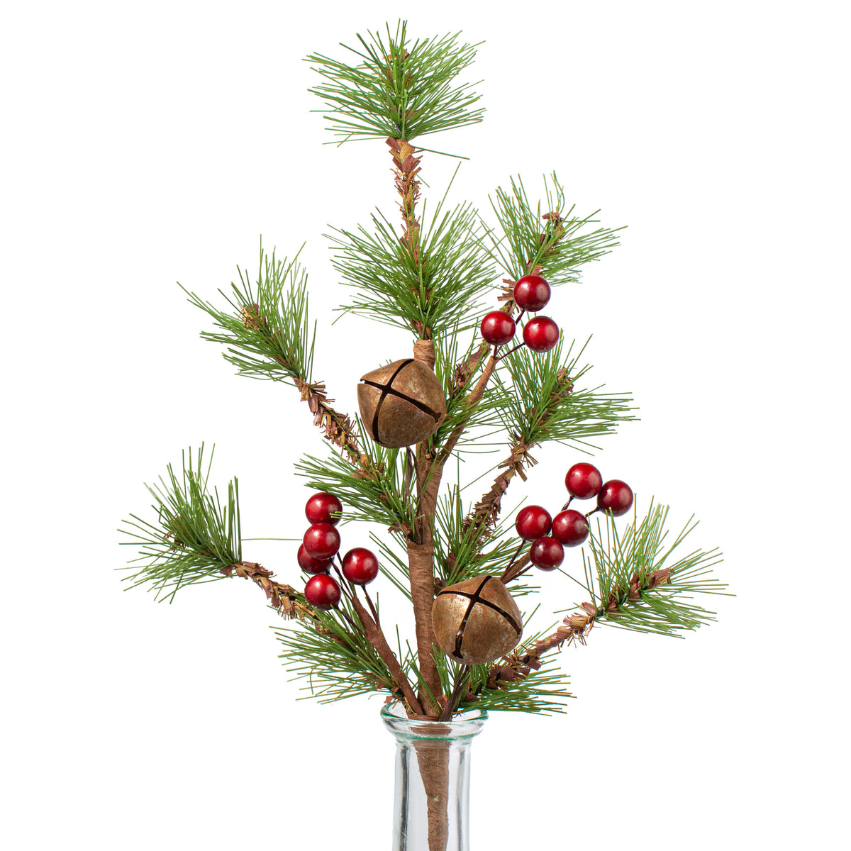 14" Brush Pine with Rusty Bells and Red Berries Pick Item Number: 30312
