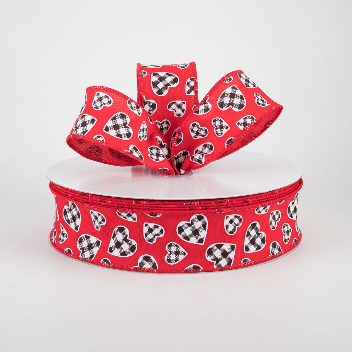 1.5" Buffalo Check Heart Ribbon: Red (50 Yards) Lifestyle Photo