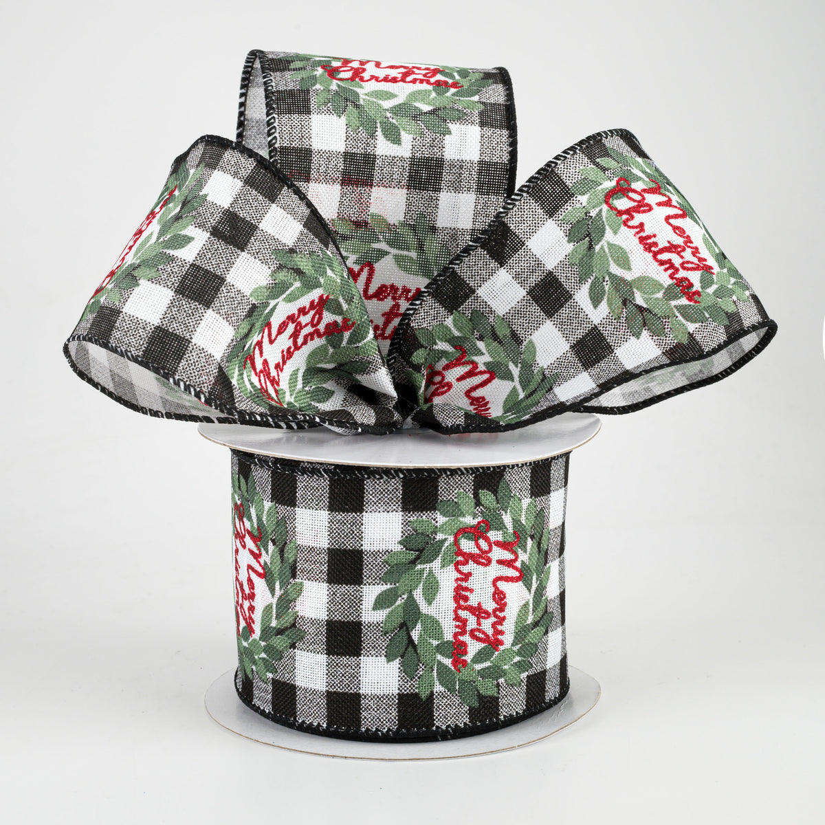 2.5" Buffalo Check Merry Christmas Wreath Ribbon (10 Yards) Lifestyle Photo