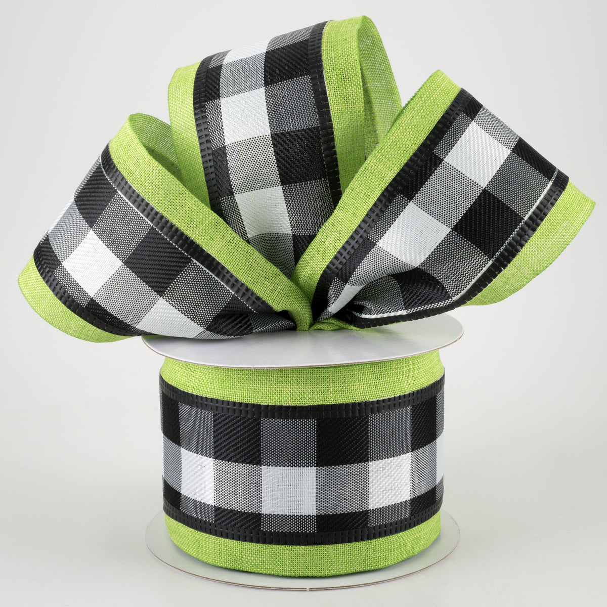 2.5" Buffalo Plaid Center & Linen Edge Ribbon: Lime Green (10 Yards) Lifestyle Photo