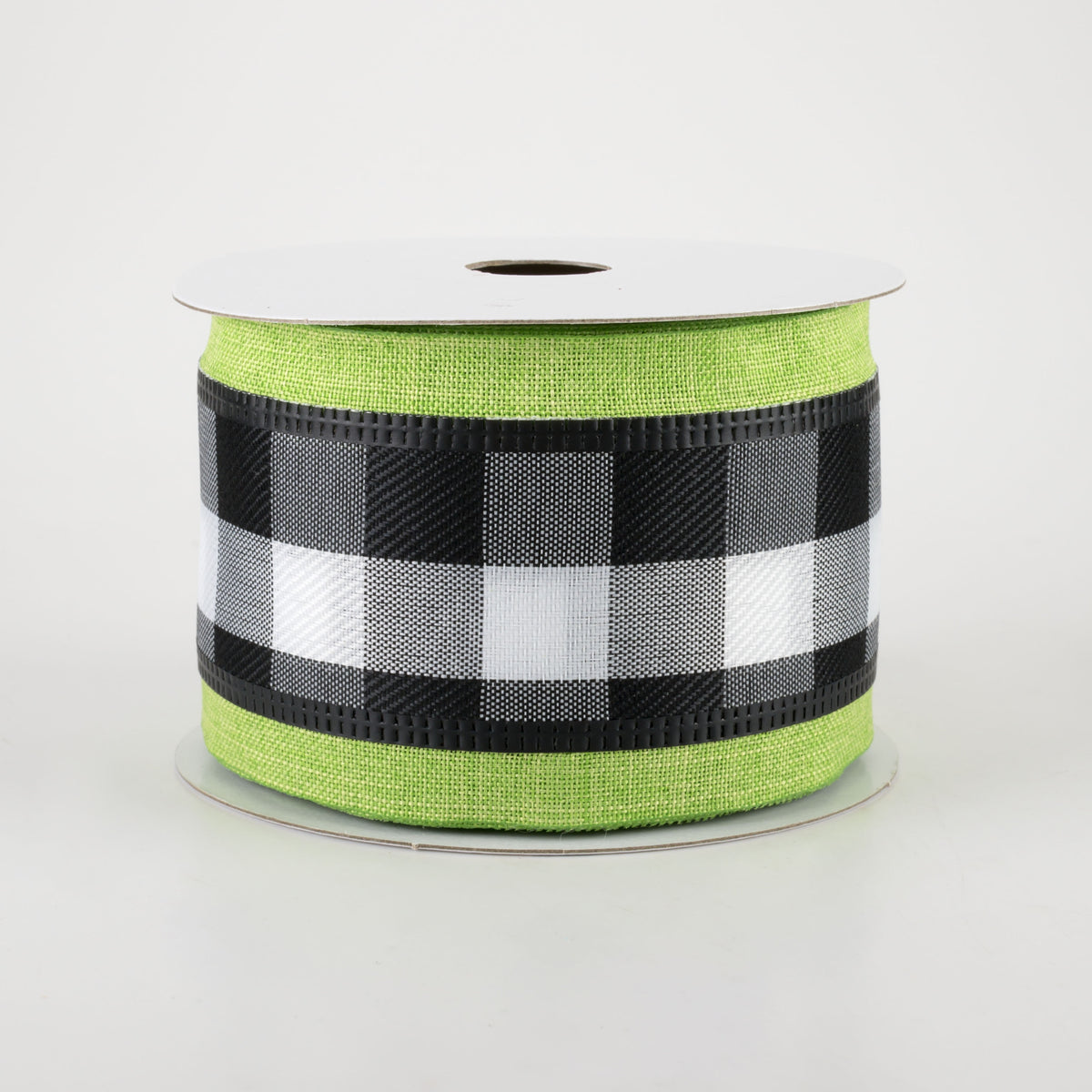 2.5" Buffalo Plaid Center & Linen Edge Ribbon: Lime Green (10 Yards) Item Number: 45214-40-29