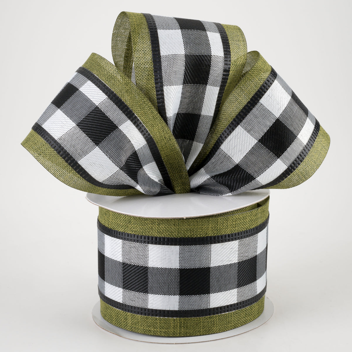 2.5" Buffalo Plaid Center & Linen Edge Ribbon: Moss Green (10 Yards) Lifestyle Photo