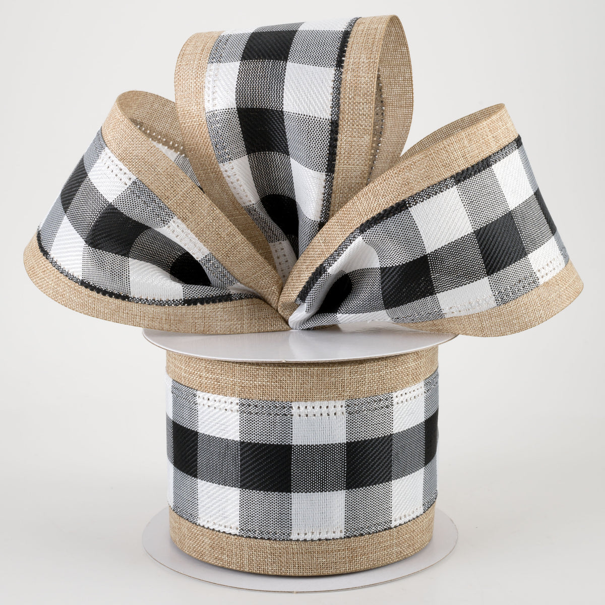 2.5" Buffalo Plaid Center & Linen Edge Ribbon: Natural (10 Yards) Lifestyle Photo