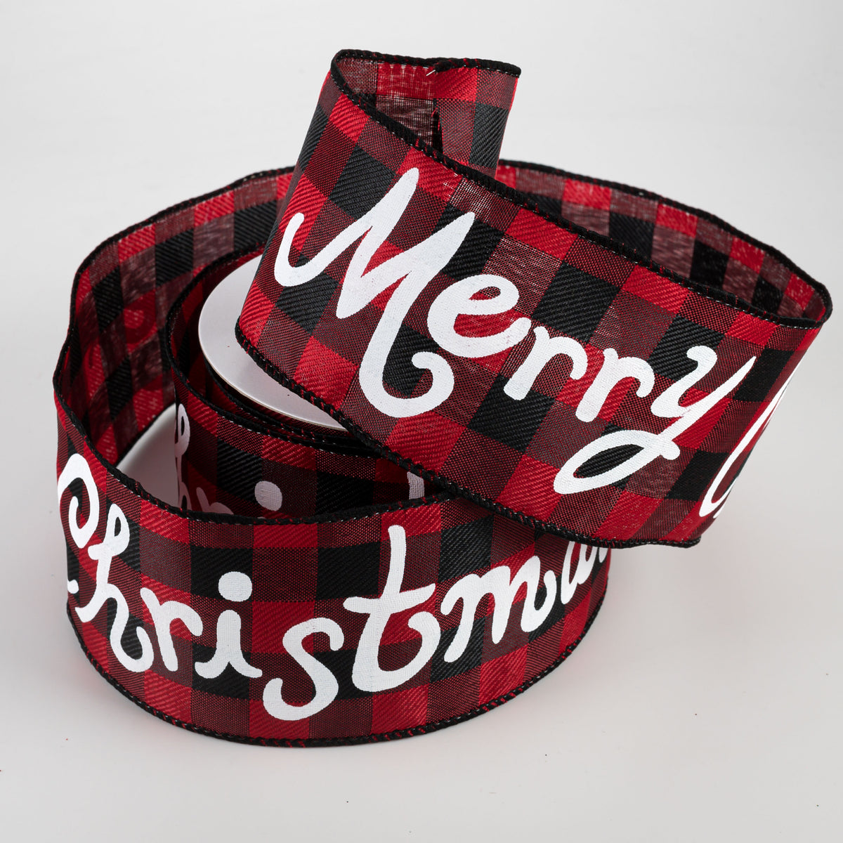 2.5" Buffalo Plaid Merry Christmas Ribbon: Black, Red, White (10 Yards) Lifestyle Photo