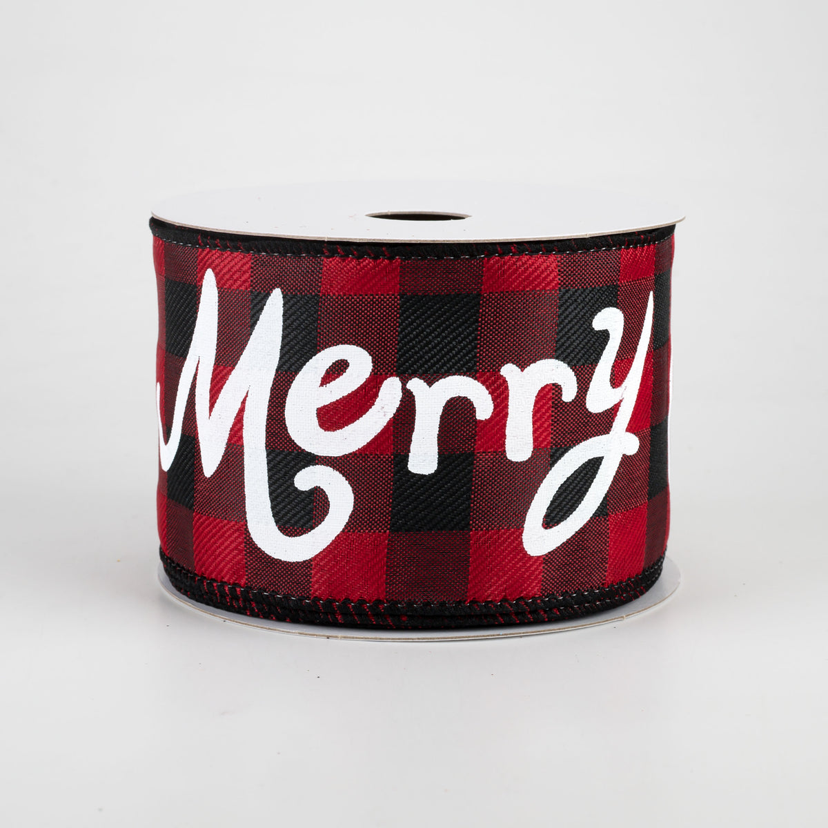 2.5" Buffalo Plaid Merry Christmas Ribbon: Black, Red, White (10 Yards) Item Number: 71094-40-13