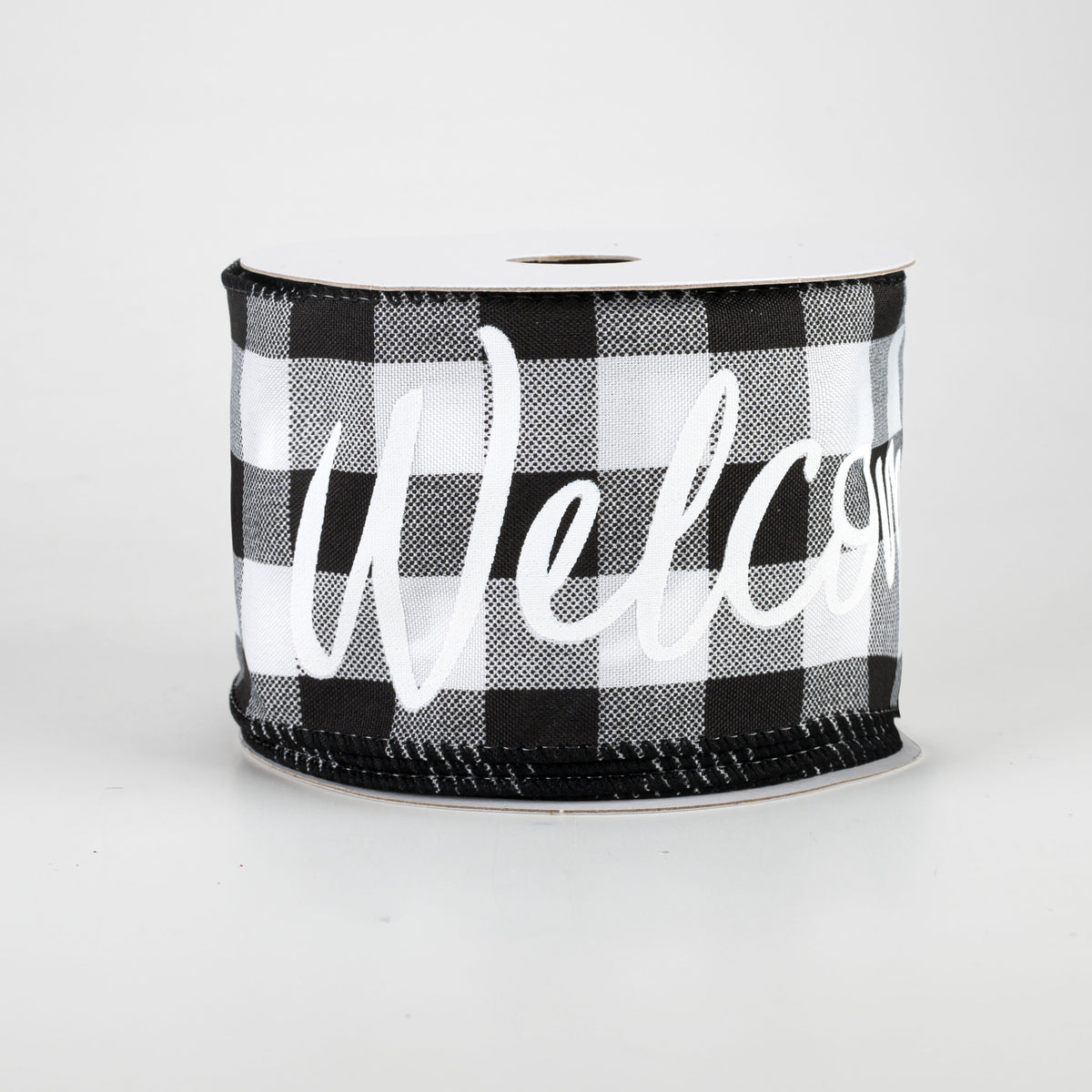 2.5" Buffalo Plaid Welcome Ribbon: Black & White (10 Yards)