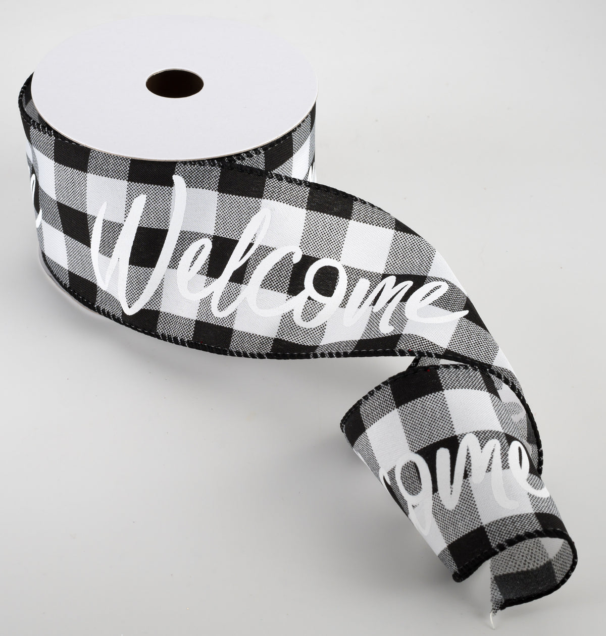 2.5" Buffalo Plaid Welcome Ribbon: Black & White (10 Yards) Lifestyle Photo