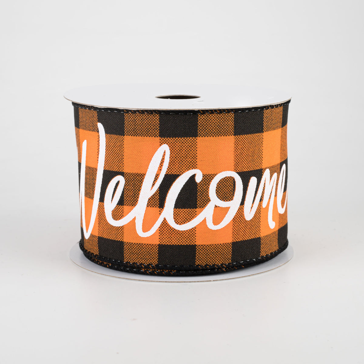 2.5" Buffalo Plaid Welcome Ribbon: Orange & Black (10 Yards) Item Number: 51010-40-21