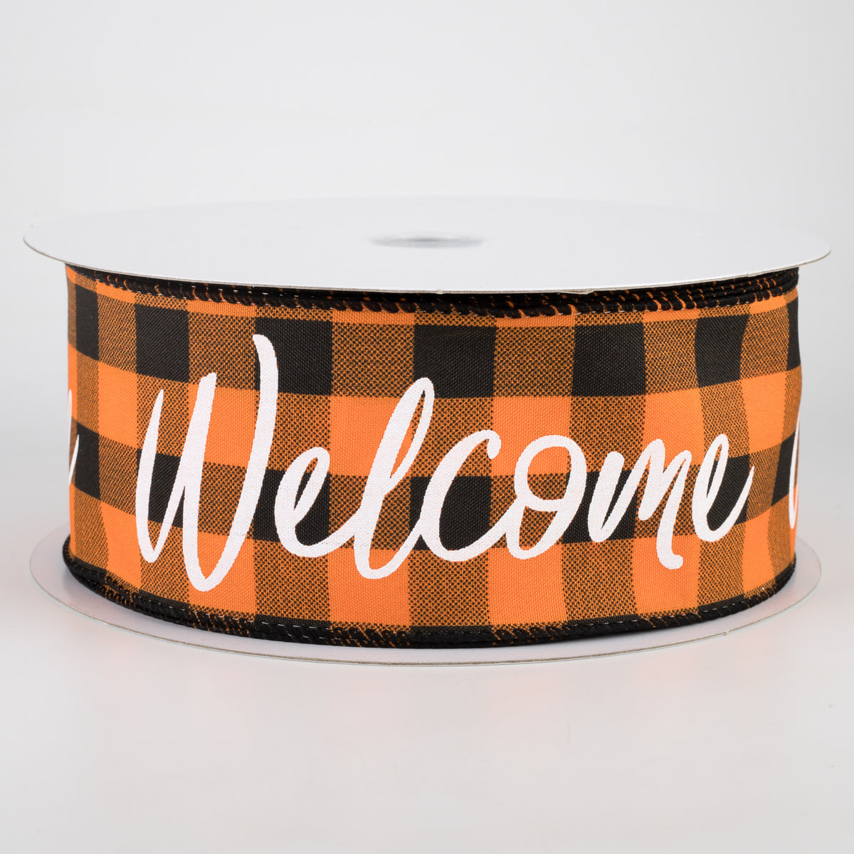 2.5" Buffalo Plaid Welcome Ribbon: Orange & Black (50 Yards) Item Number: 851-40-043