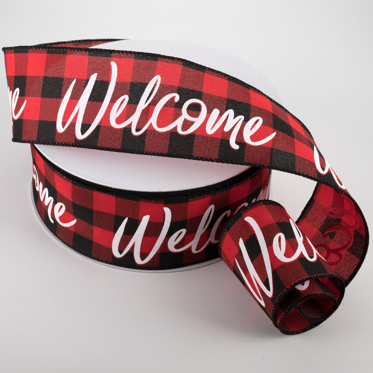 2.5" Buffalo Plaid Welcome Ribbon: Red & Black (50 Yards) Lifestyle Photo