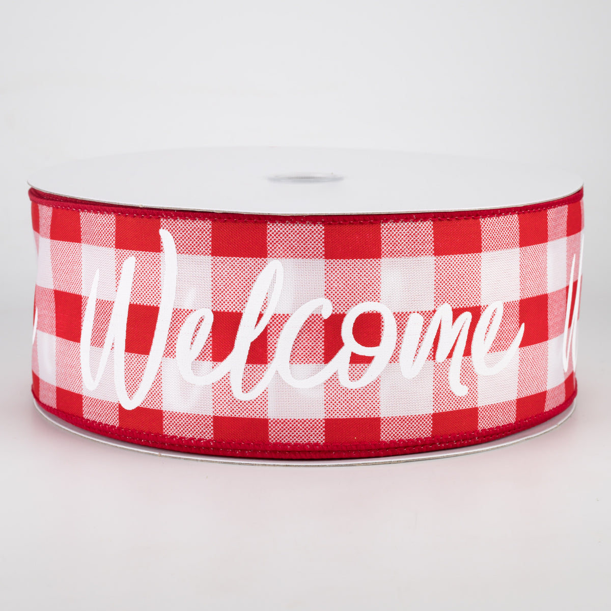 2.5" Buffalo Plaid Welcome Ribbon: Red & White (50 Yards)