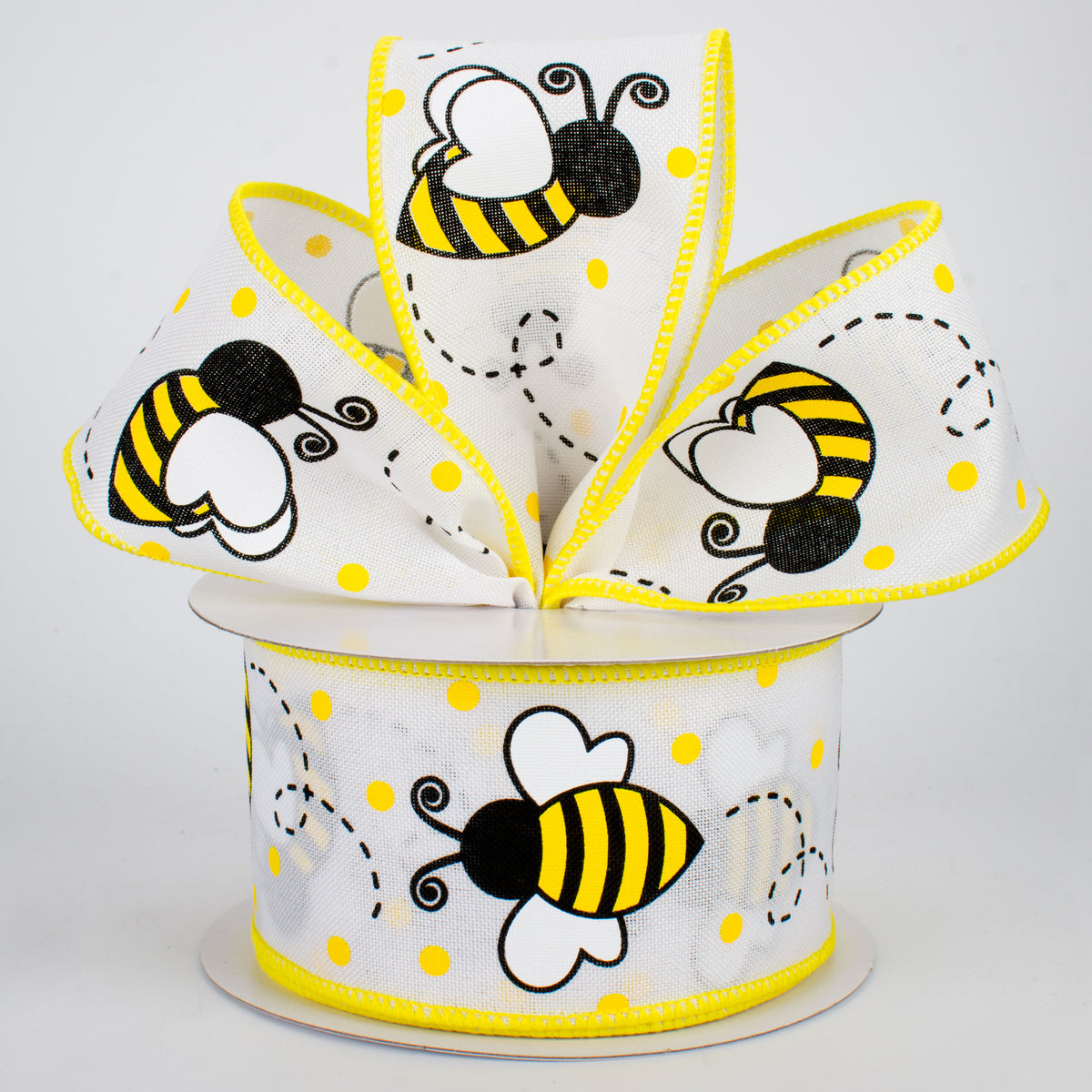 2.5" Bumble Bee & Dot Ribbon: White (10 Yards) Lifestyle Photo